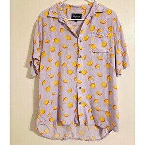 Visitor Premium  L Cotton Fruit Print Button-Up Shirt Short Sleeve Purple